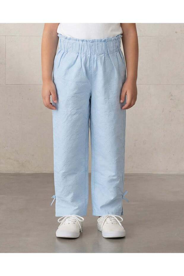 Girls Blue Schiffli Trouser with Bow Detail