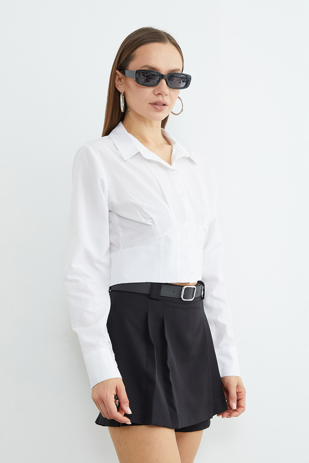 Basic Korse Detaylı Crop Gömlek - 7