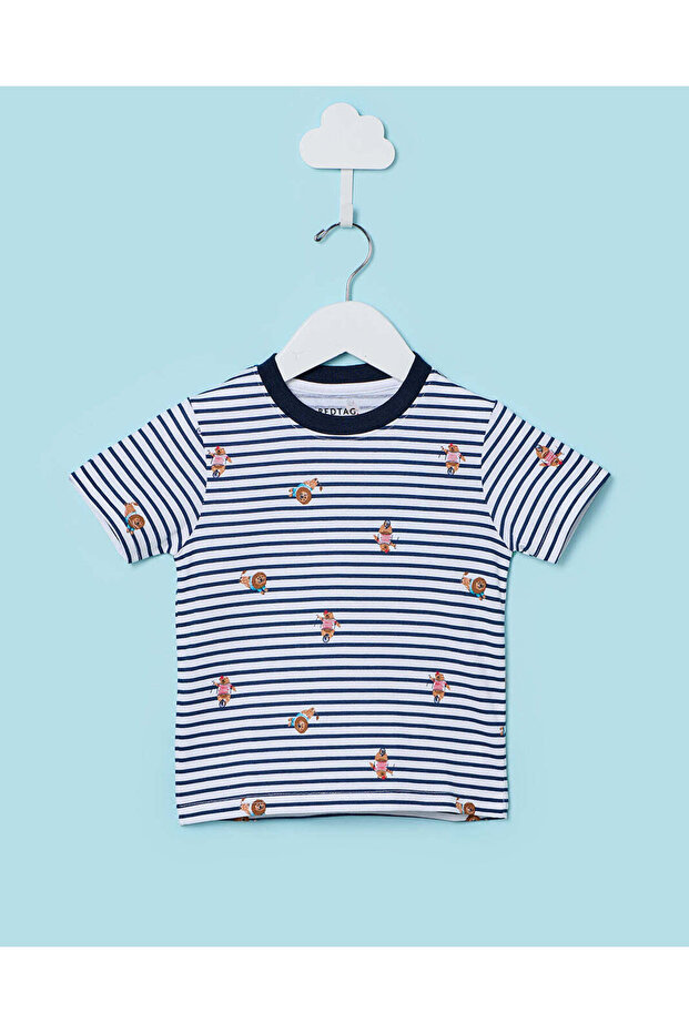 Infant Boys White And Blue Animal Circus Allover Print T-Shirt