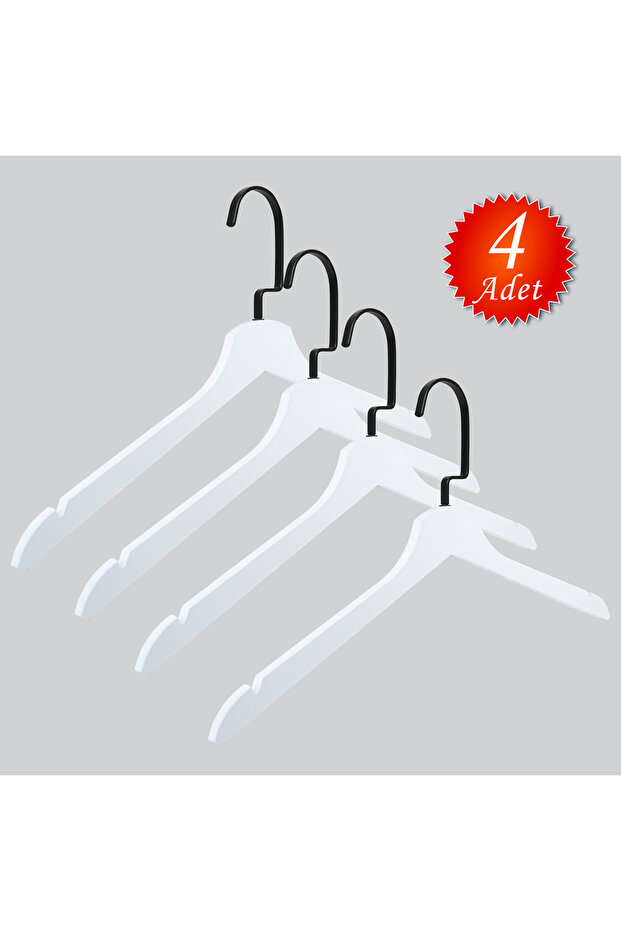 Wooden (Black Lama Hook) Clothes, Blouse, Shirt Hanger White Color 4 Pieces