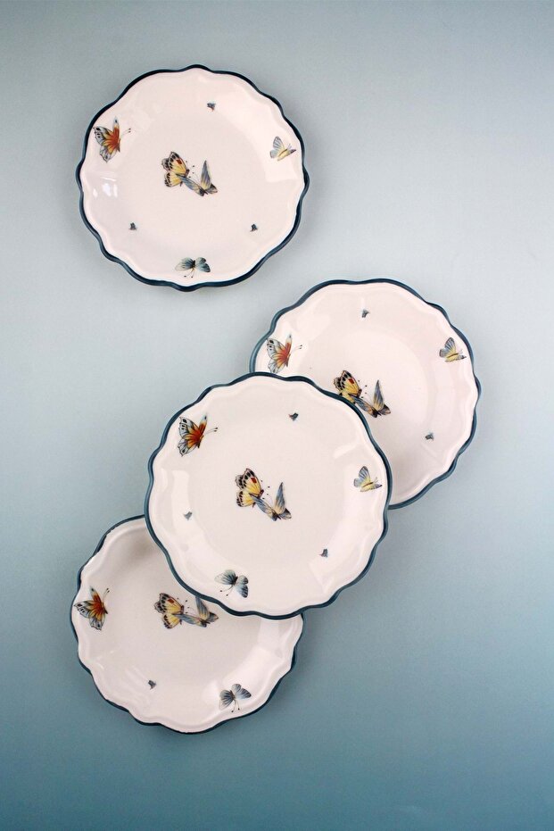 Butterflies Aqua 4 Piece Dessert/Cookie Plate
