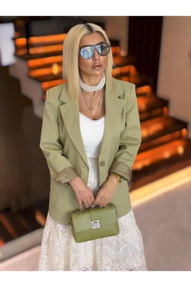 98044 Taşlı Ceket Yeşil - 2