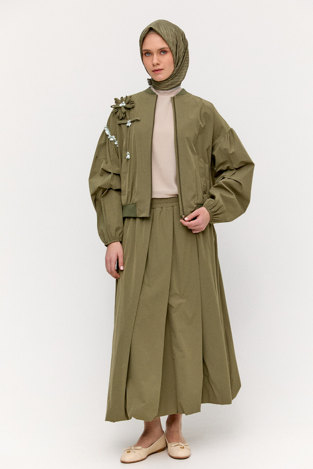 Çiçek Aplikeli Bomber Ceket - 1