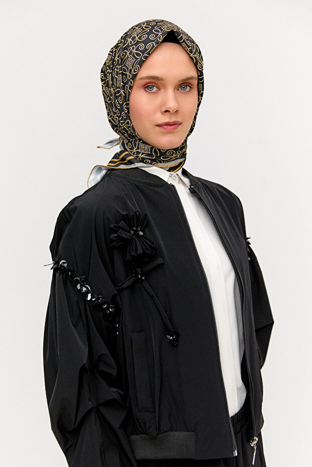 Çiçek Aplikeli Bomber Ceket - 5