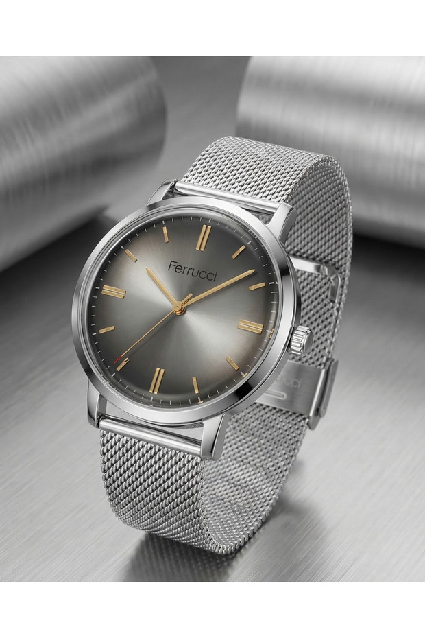 Men's Wristwatch Silver Dial Mesh Steel Band Calendar Quartz Watch 41-45 mm