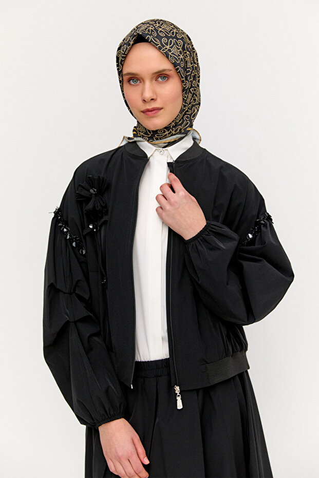 Çiçek Aplikeli Bomber Ceket - 4