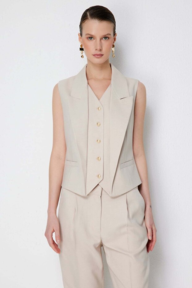 Buttoned V-Neck Vest - 1