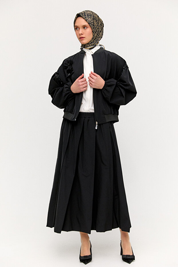 Çiçek Aplikeli Bomber Ceket - 3