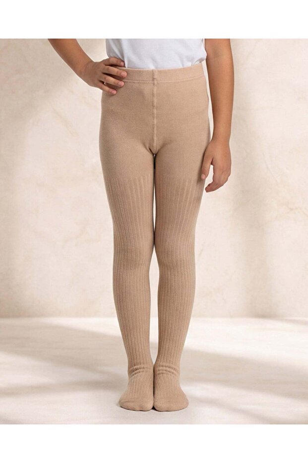 Girls Beige Jacquard Design Tights 2 Pairs