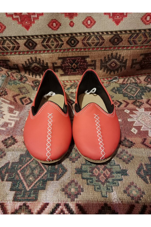 Matte Red Children's Yemeni Sandal Genuine Leather Local Style Shoes Flat Toe 22-29