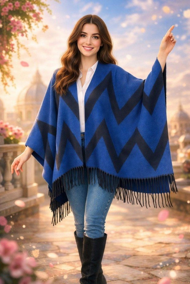 Women's winter double-sided poncho shoulder 140x140