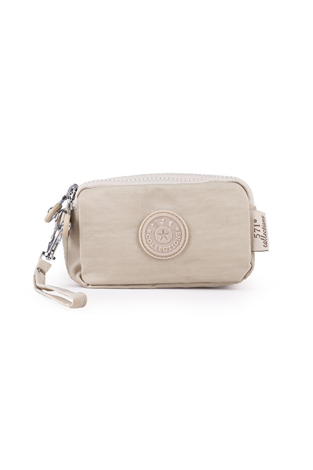 Krinkıl / Klinkır Waterproof 3 Zippered Ankle Strap Mini Wallet Makeup Clutch Bag Cream 1115Kb