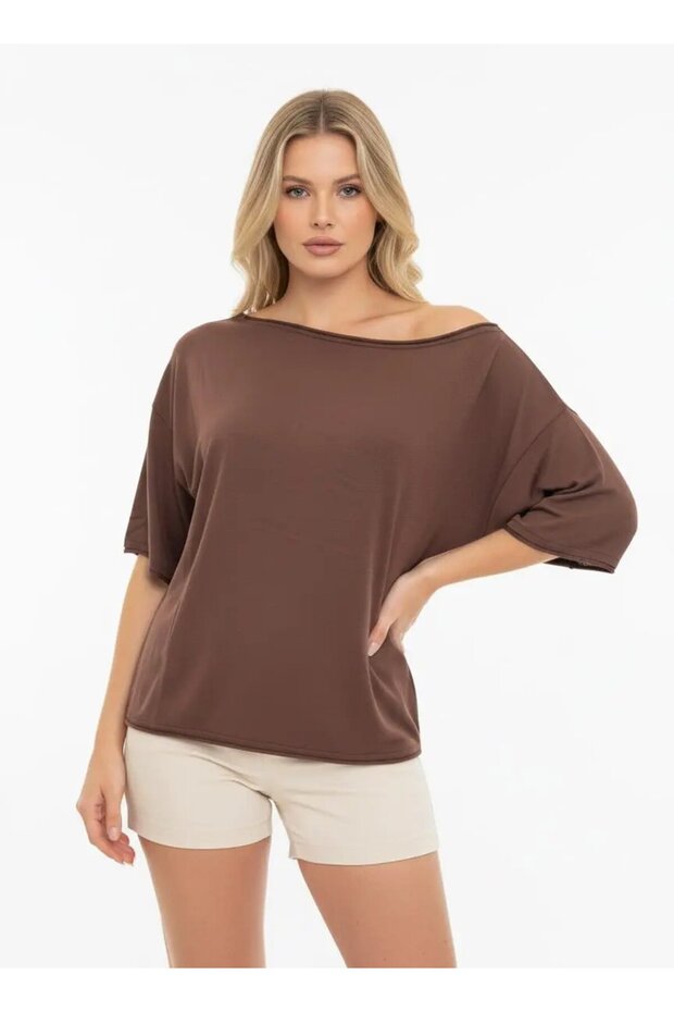 Women's Boat Neck Casual Viscose Knitwear Blouse 12425.Vrt