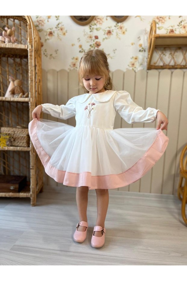 Girls' Festival Dress with Embroidered Front