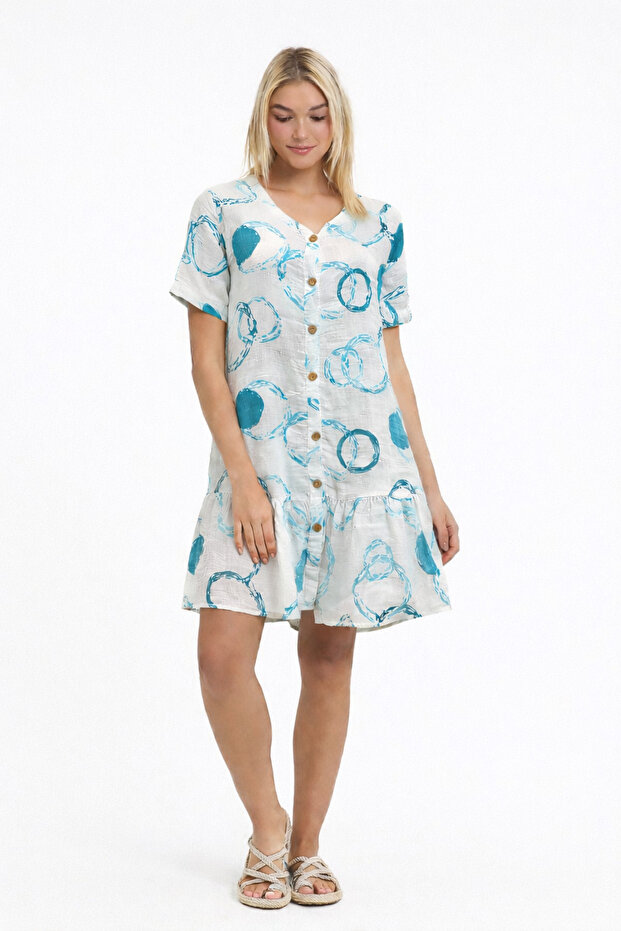 Women's Dress - Muslin Patterned Datça Dress - 3055
