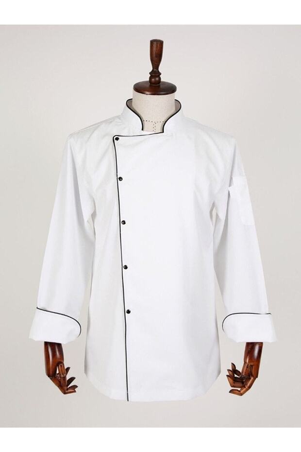 Chef Cook Jacket White Black Piped - 1