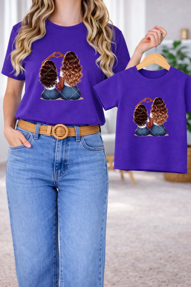 Mother Daughter Combination Oversized T-Shirt - Mother & Child Twin T-Shirt Mother Daughter Printed (Single Price)