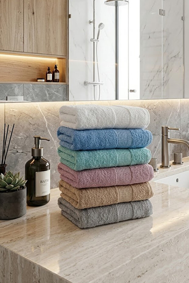 6-Piece Mixed Velvet Hand Towels - 50X90 cm Spa and Hotel Towels