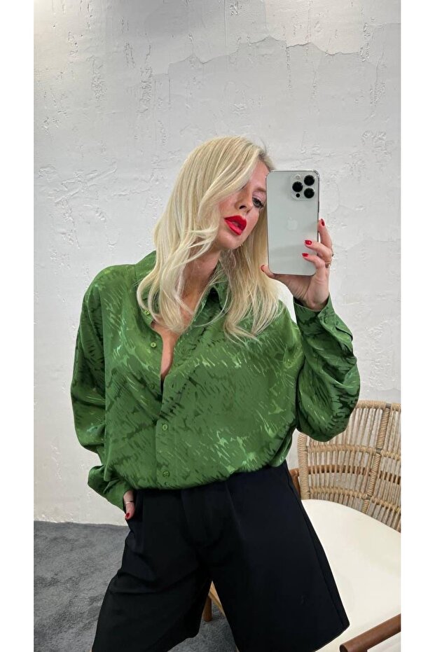 Saten Oversize Gömlek - 1