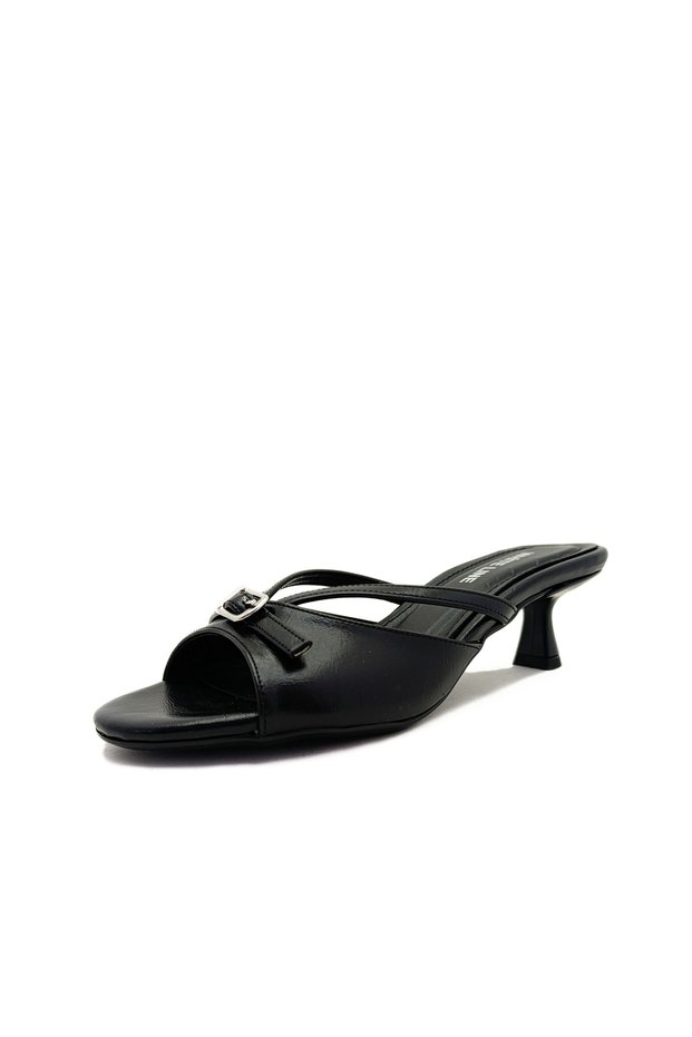 Black Color Buckle Detailed Low Heel Women's Shoes between 36-40 Slipper