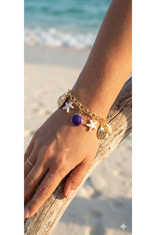 Natural and Gold-Toned Charm Bracelet