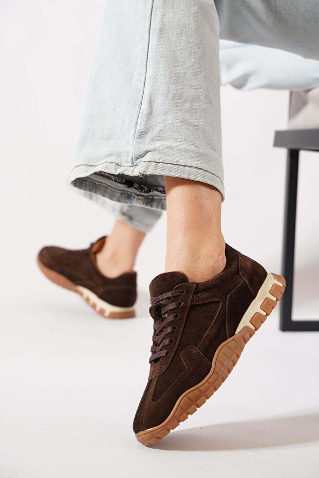 Naredert Parçalı Genuine Leather Women's Sports Shoes Brown Suede