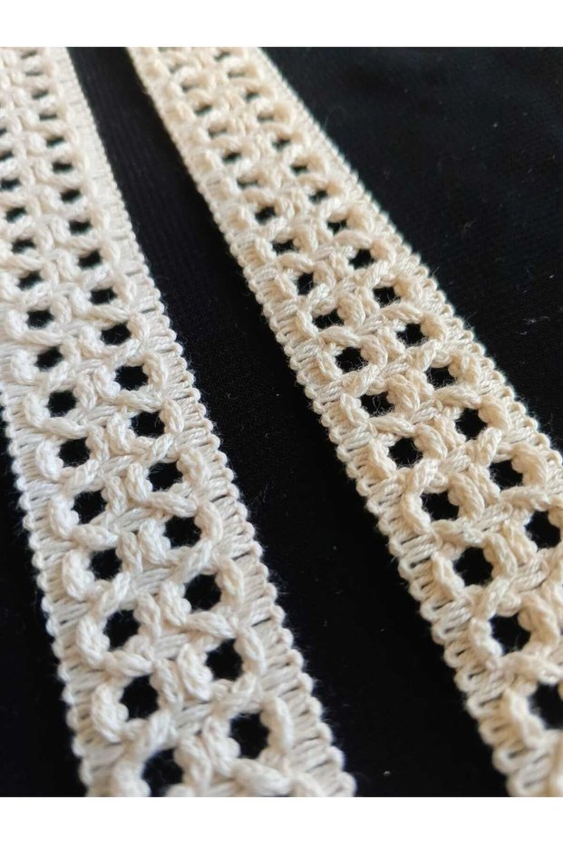 Cream Color Square Patterned Cotton Decorative Strip 1 Meter