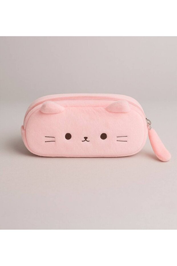 Cute Cat Pencil Case with Large Capacity for Plush Pens - Pink