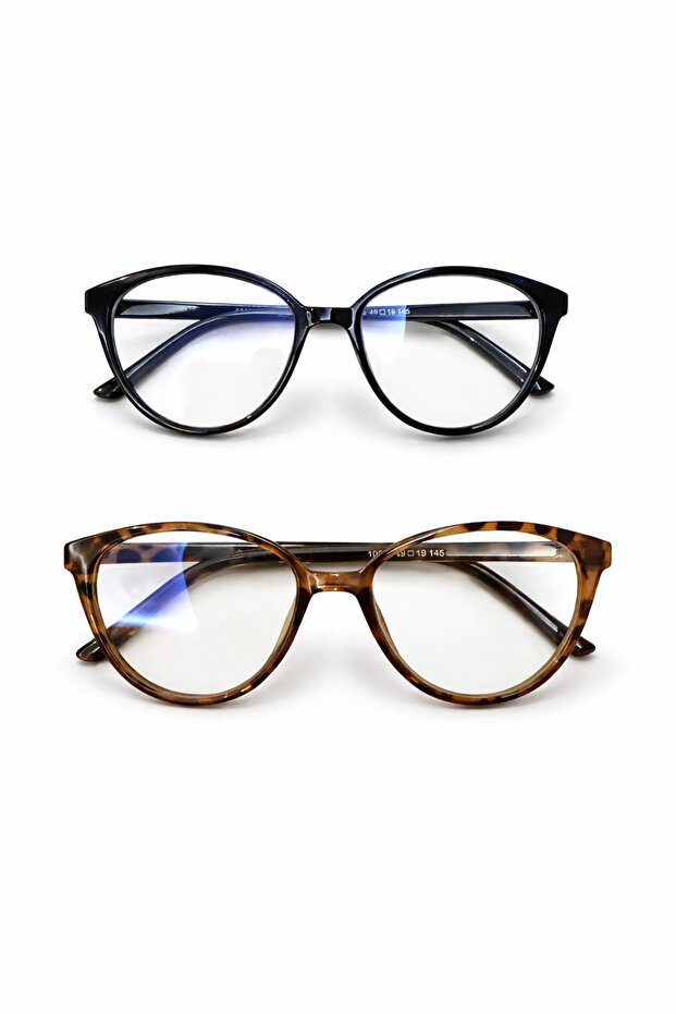 2-Pack Leopard Black Cat Eye Bone Transparent Women Men Unisex Blue Light Protection Screen Glasses Eyewear
