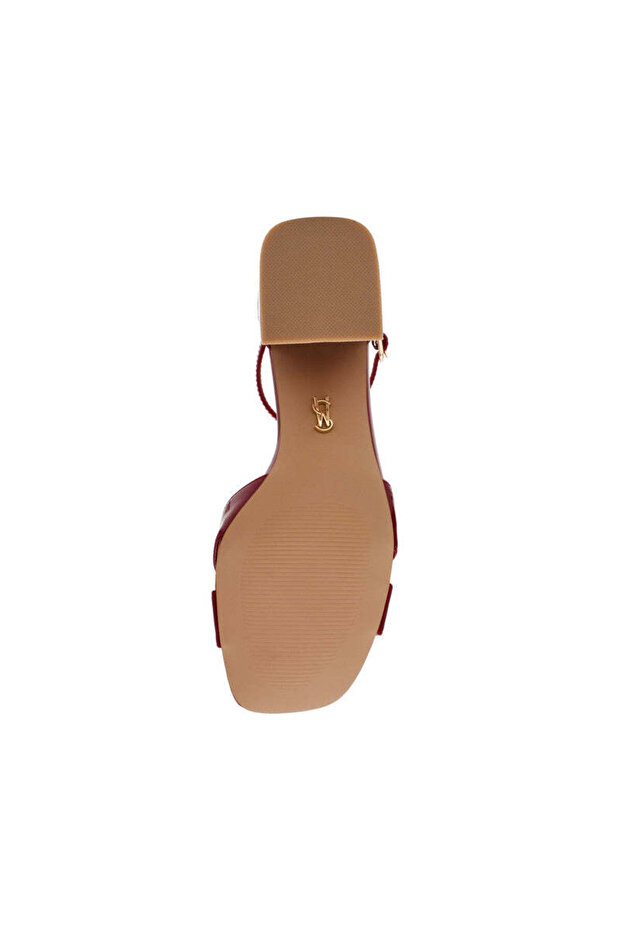 Fergie Solid Cherry Red Mid Heel Sandals - 6