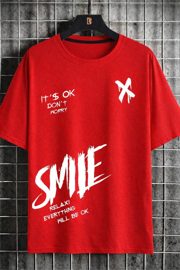 Women Men Smile Lettering Printed Oversized Unisex T-Shirt – Comfortable Streetwear Casual Tee Shirt