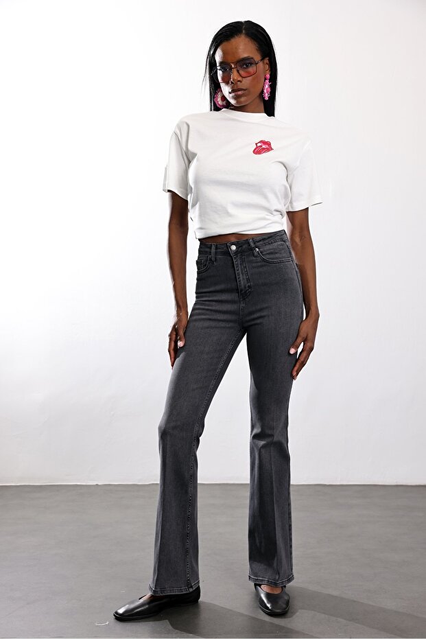 Anthracite Full Lycra Stretch Flare Jeans 7578