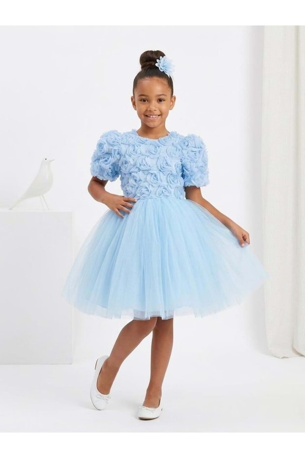 Luvia Short Sleeve Girls Tutu Evening Dress M00811 Blue