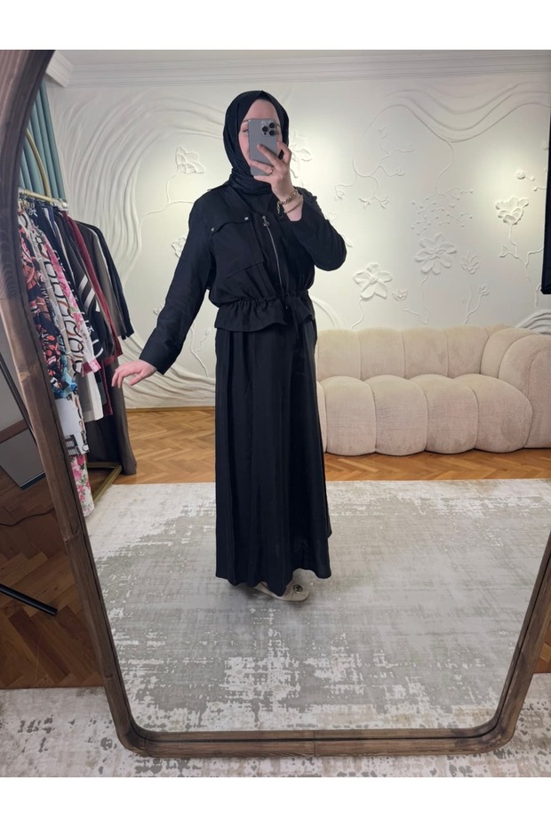 فستان مع سترة منقوشة من الخلف من فرو المنك - 6