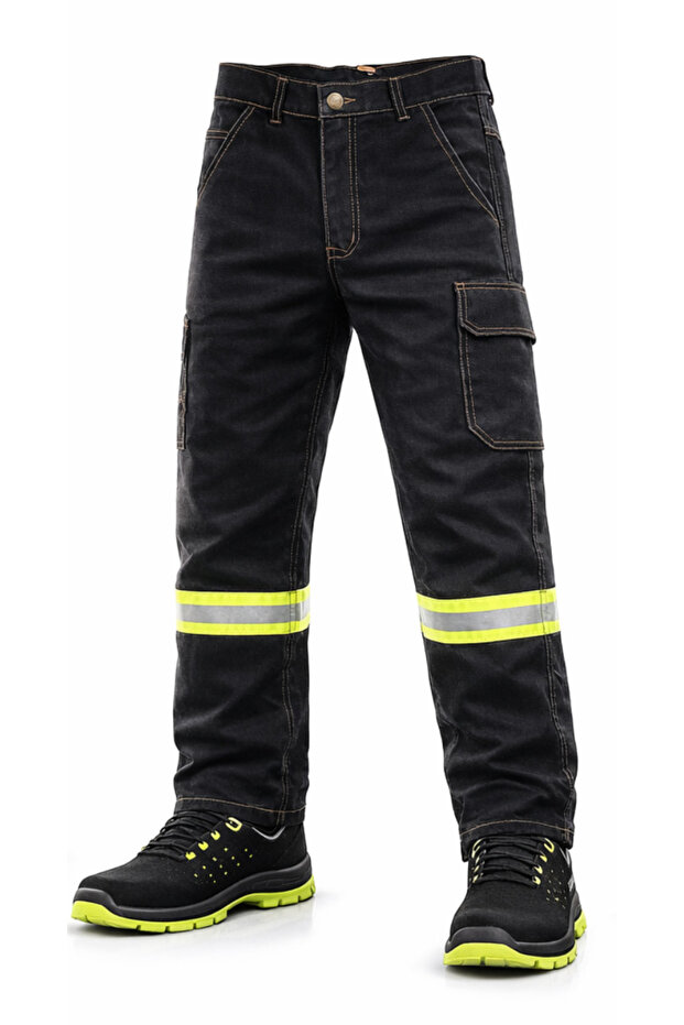 Stretch Fabric Black Denim Reflective Work Pants – Cargo and Caliper C Pocketed Durable Worker Pants