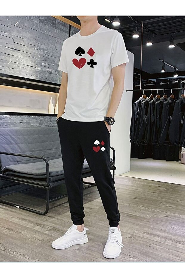 Printed Sweatpants and T-Shirt - Jogger Pants T-Shirt Bottom Top Sweatpants Set Crew Neck