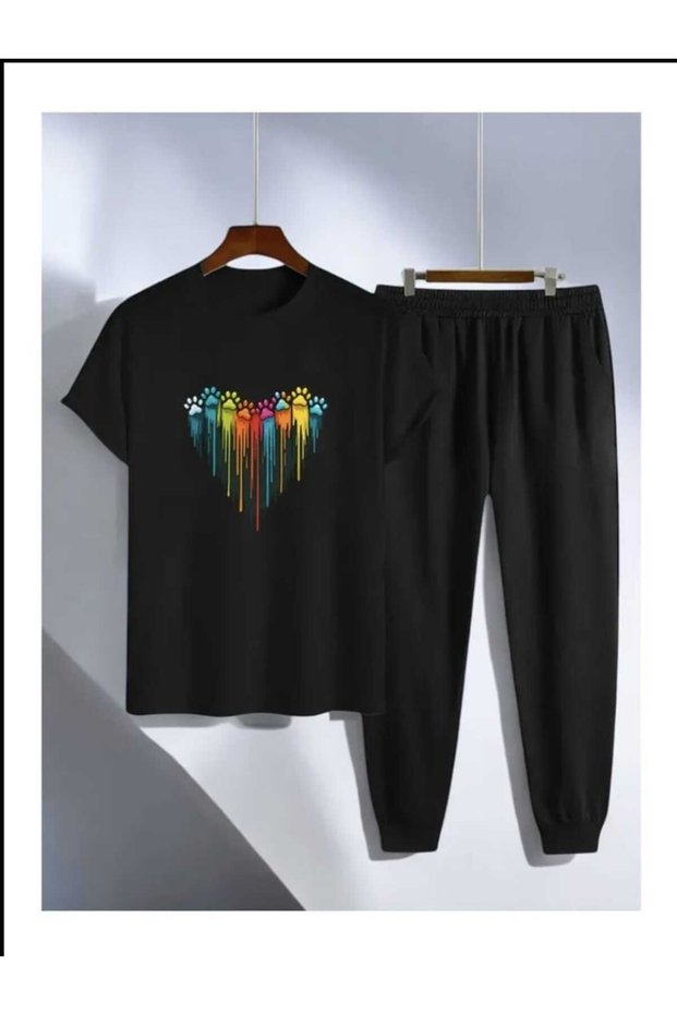 Pattern Printed sweatpants and t-shirt - Jogger Pants t-shirt bottom top sweatpants set crew neck