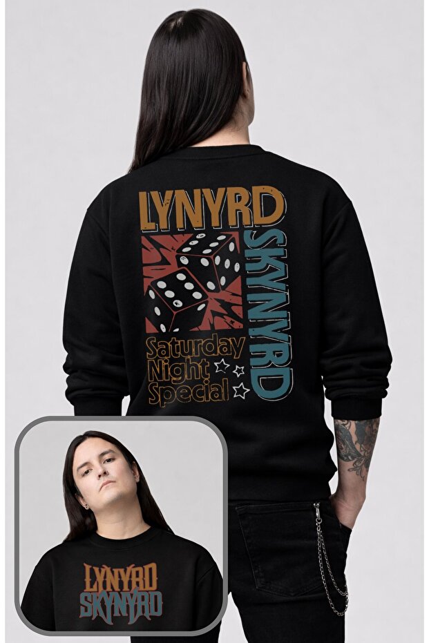 Unisex Oversized Lynyrd Skynyrd Saturday Night Special Sırt Printed Hoodless Sweatshirt