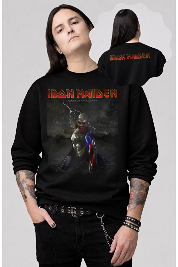 Unisex Oversized Iron Maiden Manaus Amazonas Ense Printed Crew Neck Hoodless Sweatshirt