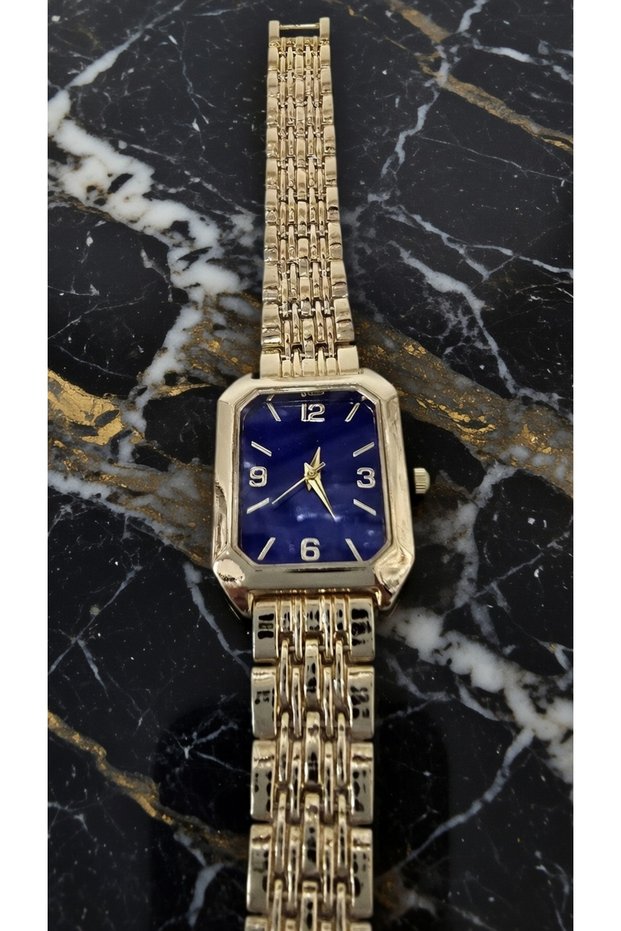 Vintage Model Gold Color Rectangular Case Black Dial Mesh Band Women's Watch