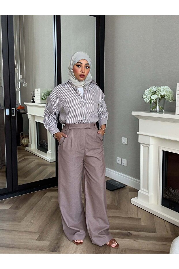 Denim Pants - Brown - Women's Modest Pants Premium Fabric Comfortable Fit