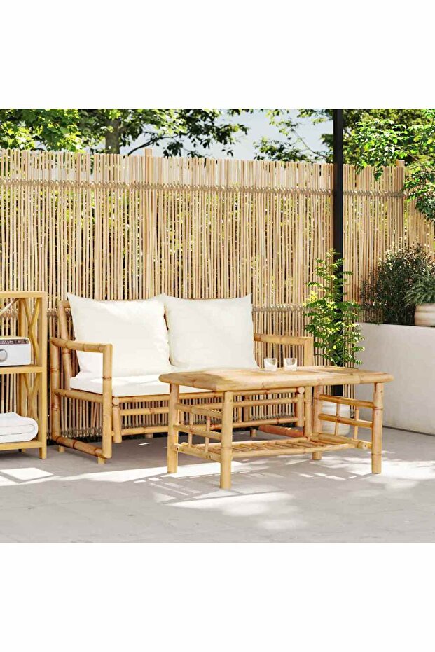 2 Piece Garden Sofa Set with Cushions Bamboo
