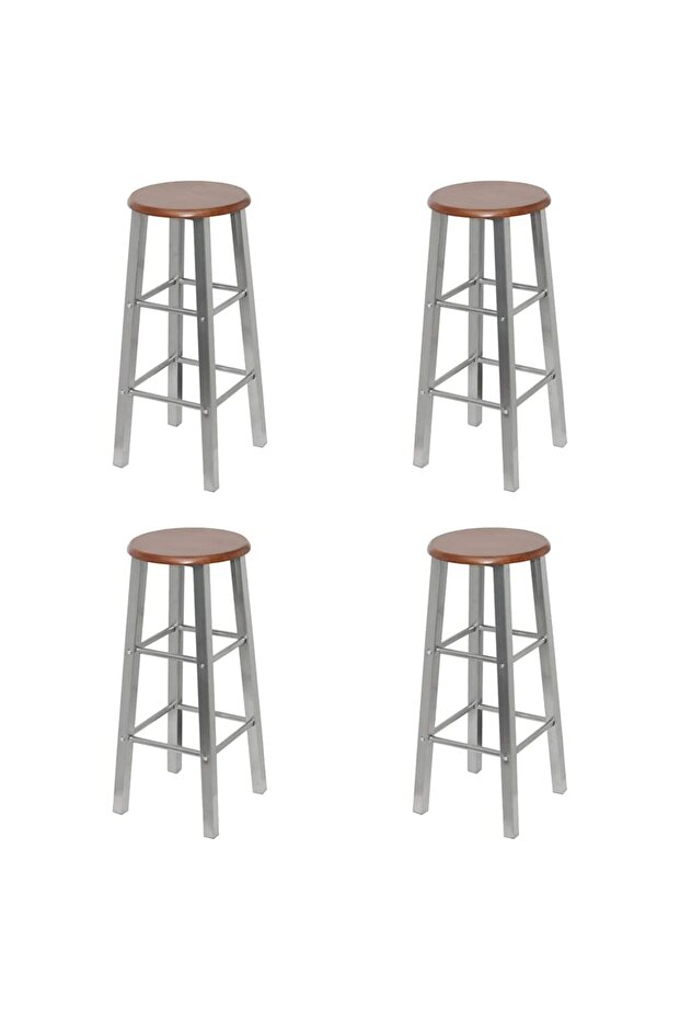 Bar Stools 4 pcs Silver and Brown MDF