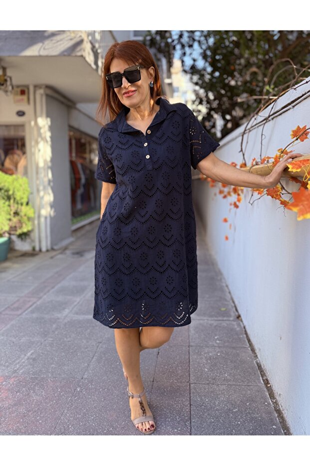 brodat Rochie midi Bleumarin - 4