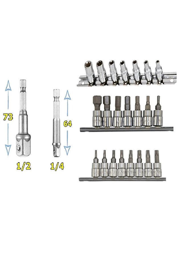 Rico 1/4 E Socket Set Allen Torx Bits Set Drill Socket Holder 24 Pieces - 1