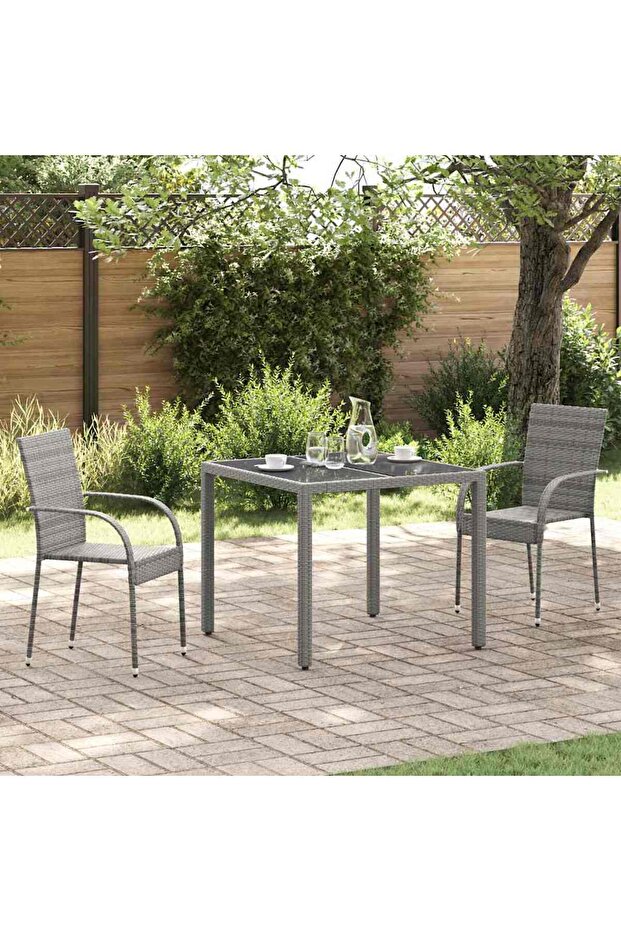 Stackable Outdoor Chairs 2 pcs Grey Poly Rattan