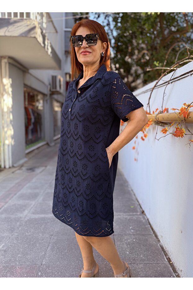 brodat Rochie midi Bleumarin - 2
