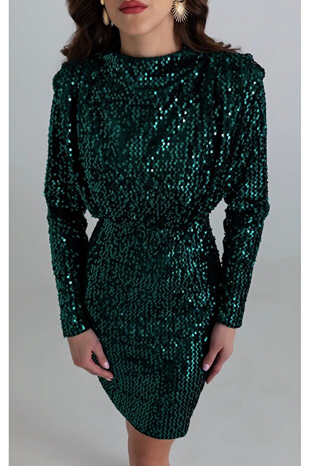 YEŞİL PAYETLİ ELBİSE - 2