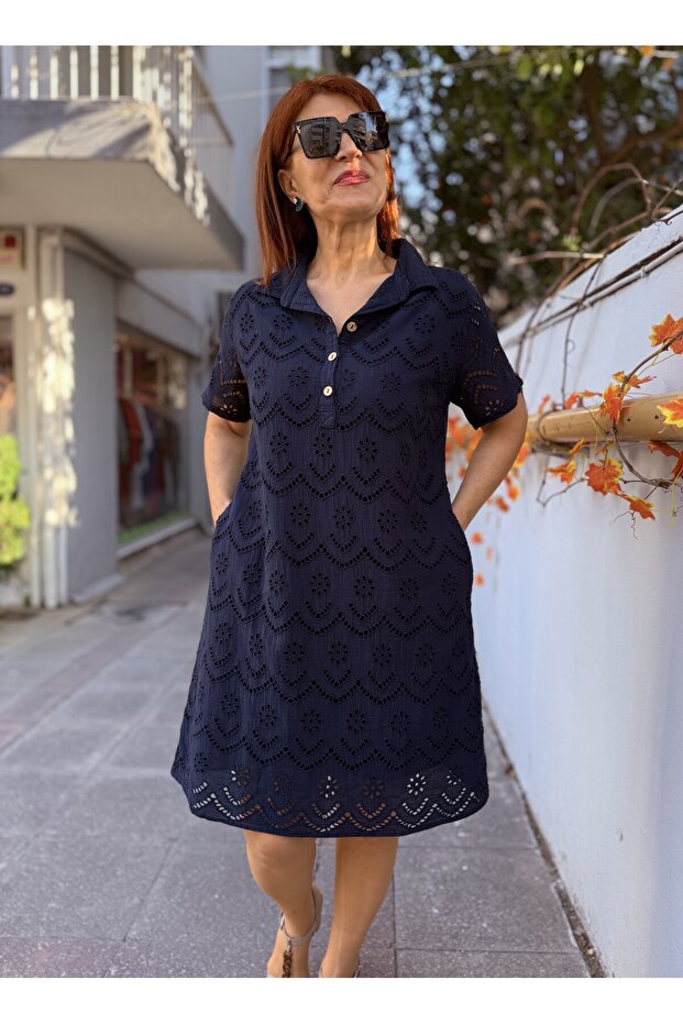brodat Rochie midi Bleumarin - 3