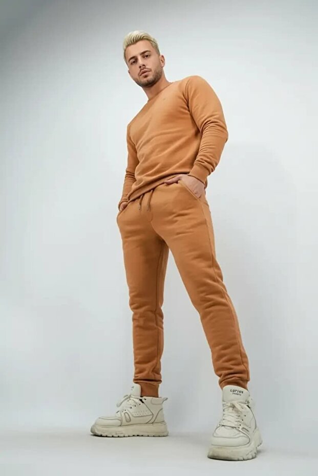 New Season 3 İplik R Ribbed Men's Tracksuit